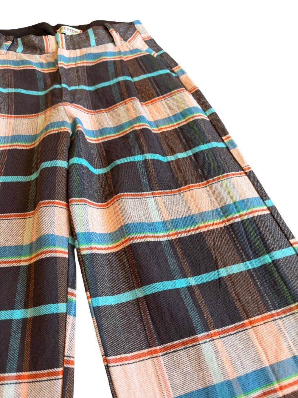 Free People Plaid Back Buckle Cotton Pants Wide Leg Bold Trousers Size 10 NWT - Picture 6 of 16